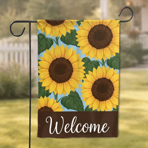 Bold Sunflowers Welcome - Worn Wood Sky Farmhouse Home Decor Garden Flag