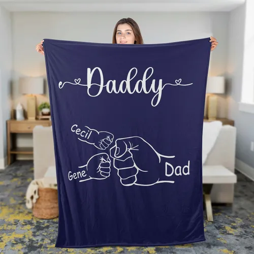 Personalized Daddy Fleece Blanket with Kids Name, Father's Day Gift