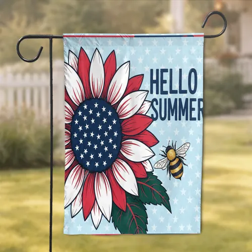 Hello Summer Vibrant Golden Sunflower Honeybee Wildflower - Outdoor Decor Garden Flag