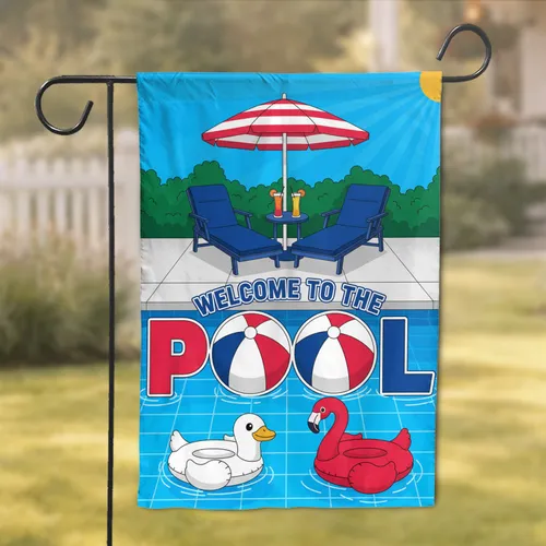 Welcome To The Pool Inflatable Duck Flamingo - Summer Home Decor Gift Garden Flag