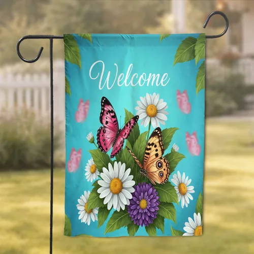 Welcome Monarch Butterfly Garden Floral - Home Decor Gift Garden Flag