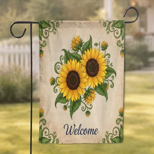 Sunflowers Welcome Message - Farmhouse Home Decor Gift Garden Flag