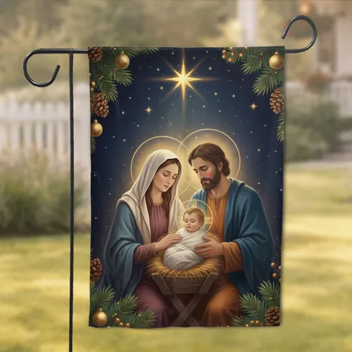 Nativity Holy Family Star Bethlehem Pine Ornaments - Christmas Home Decor Garden Flag