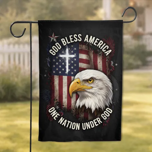 Bald Eagle American Flag Cross God Bless America - Patriotic Home Decor Garden Flag