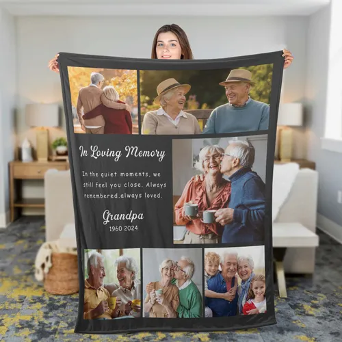 Personalized Memorial Dad Fleece Blanket, Memorial Blanket, A Hug From Heaven Blanket, Memorial Custom Photo Blanket,Remembrance Gift,Photo Blanket