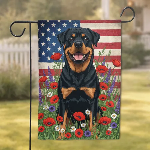 Rottweiler Wildflower American Flag - Independence Day Home Decor Gift For Dog Lovers Garden Flag