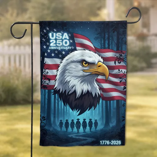 Bald Eagle American Flag Colonial Soldiers 1776-2026 - USA 250th Anniversary Garden Flag