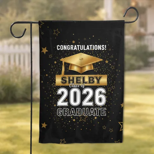 Gold Graduation Cap Custom Name Class of 2026 - Graduation Party Celebration Gift Garden Flag