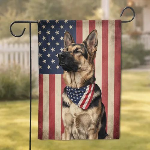 German Shepherd Patriotic American Flag - Independence Day Gift for Dog Lover Garden Flag