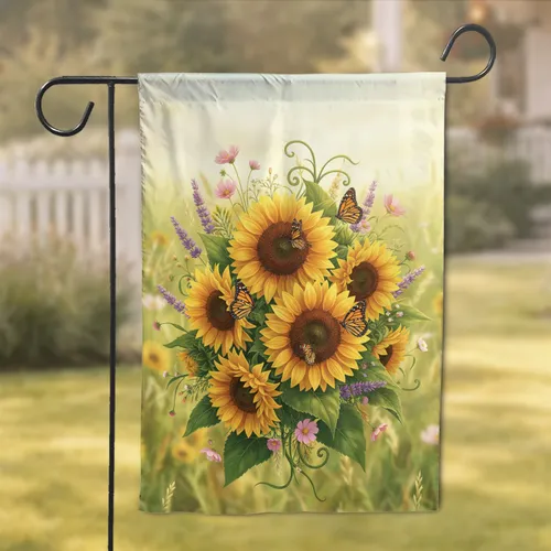 Golden Sunflowers Monarch Butterflies Wildflower Meadow - Home Decor Gift for Nature Lovers Garden Flag