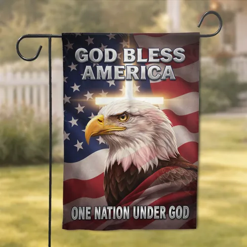 Bald Eagle American Flag Christian Cross Independence Day Gift for Veterans Garden Flag