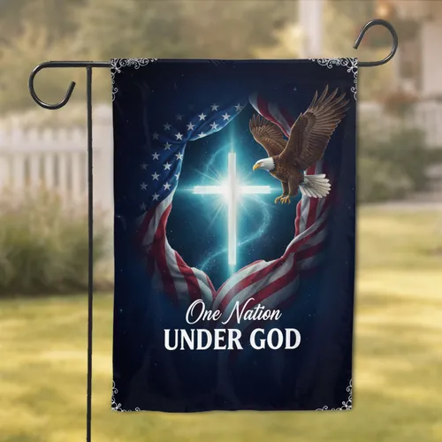 Bald Eagle American Flag Cross One Nation UNDER GOD Patriotic Home Decor Garden Flag
