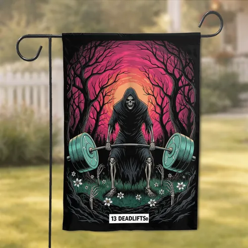 Skeletal Grim Reaper Deadlift Barbell - Gym Lover Home Decor Gift for Weightlifter Garden Flag