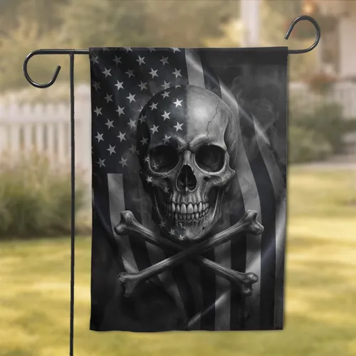 Distressed American Skull Crossbones - Memorial Day Home Decor Gift for Veterans Garden Flag