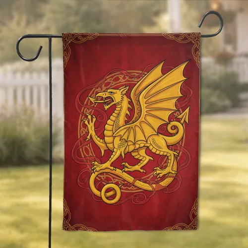 Welsh Dragon Celtic Knotwork - Welsh Heritage Home Decor Gift for Welsh Lover Garden Flag