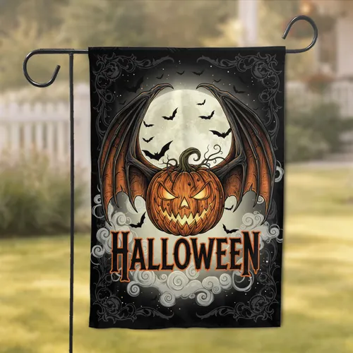 Winged Jack-O-Lantern Full Moon Bats - Halloween Holiday Decor Garden Flag