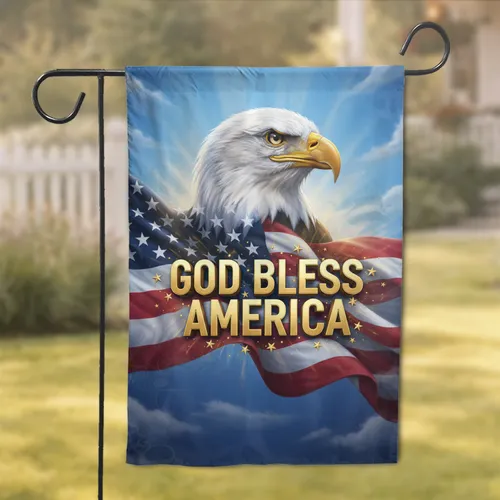 Bald Eagle American Flag GOD BLESS AMERICA - Patriotic Home Decor Gift for Veterans Garden Flag