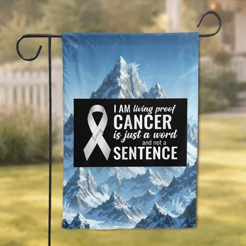 Lung Cancer Awareness Ribbon Living Proof Quote - Cancer Survivor Gift Garden Flag