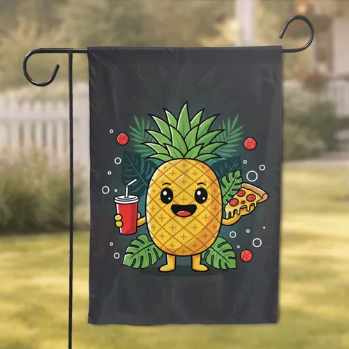 Pineapple Character Pizza Soda Tropical Decor - Home Decor Gift Garden Flag