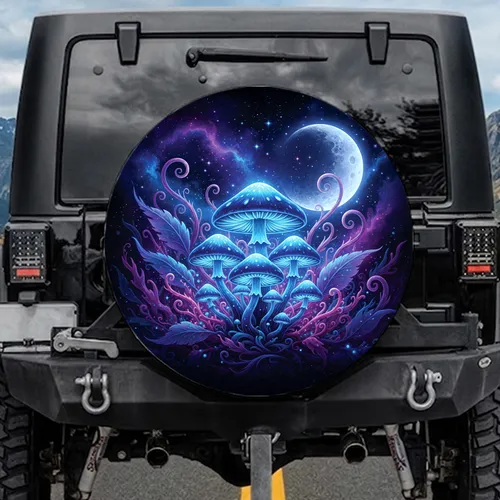 Bioluminescent Mushroom Moon Cosmic Sky - Fantasy Lover Gift Spare Tire Cover