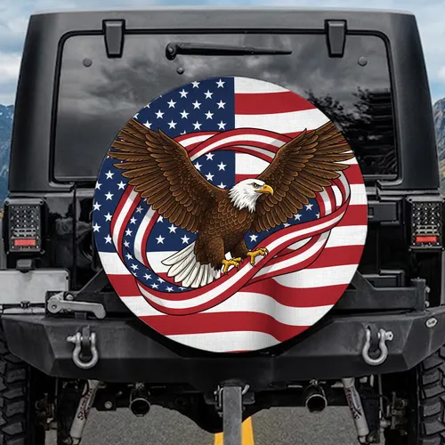 Bald Eagle American Flag - Independence Day Gift for Veterans Spare Tire Cover