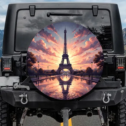 Eiffel Tower Sunset Reflection Parisian Street - Paris Lover Travel Gift Spare Tire Cover