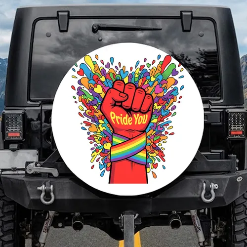 Clenched Fist Rainbow Stripe Pride You - Personal Empowerment Lifestyle Spare Tire Cover