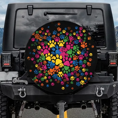 Animal Paw Prints Car Accessory - Pet Lover Travel Gift for All Auto Vehicles Spare Tire Cover