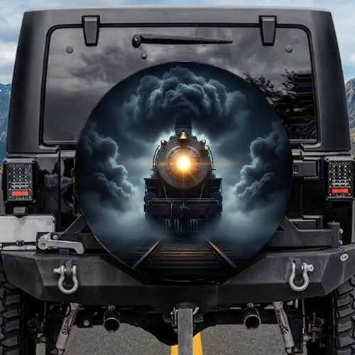 Vintage Steam Locomotive Headlight - Railroad Enthusiast Car Decor Spare Tire Cover