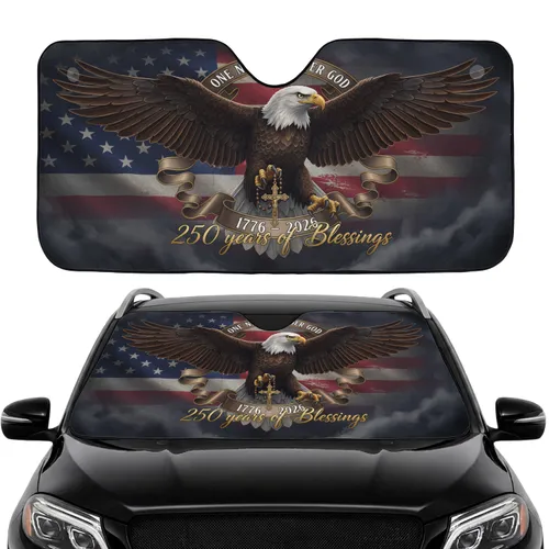 Bald Eagle American Flag Rosary - USA 250th Anniversary Road Trip Gift for Veterans Car Sunshade