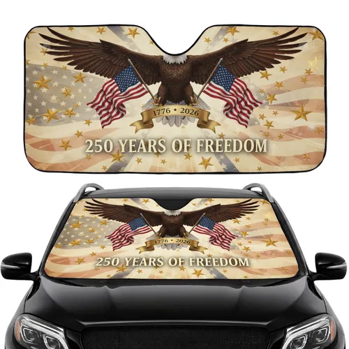 Bald Eagle American Flag 1776-2026 - USA 250th Anniversary Road Trip Gift for Veterans Car Sunshade