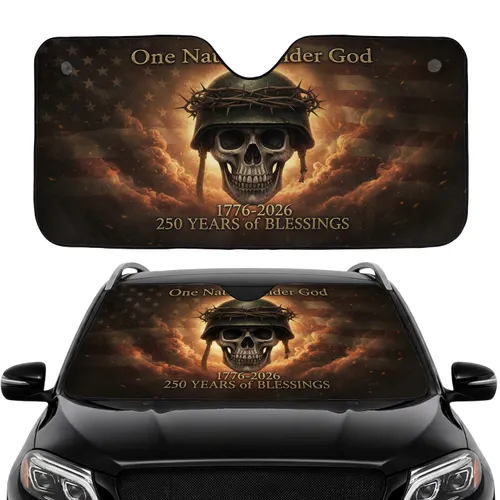 Skull Military Helmet American Flag 250th Anniversary Car Interior Upgrade for Veterans Car Sunshade