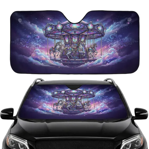 Prismatic Stained Glass Carousel Twilight Sky - Road Trip Travel Essentials Car Sunshade