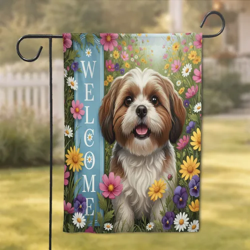 Shih Tzu Dog Wildflower Garden Welcome - Home Decor Gift for Dog Lover Garden Flag