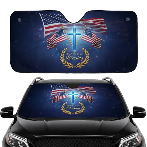 Christian Cross American Flags 1776-2026 - USA 250th Anniversary Car Interior Upgrade Car Sunshade