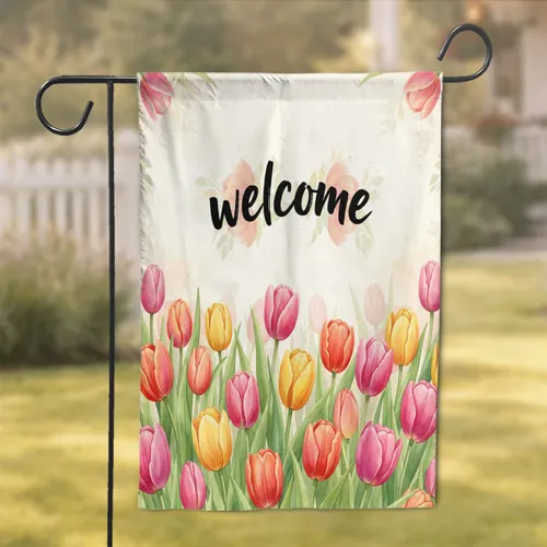 Welcome Watercolor Tulips Field - Everyday Home Decor Gift Garden Flag