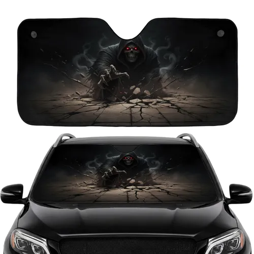 Grim Reaper Bone Skull Skeletal Hand Shattered Abyss - Car Interior Upgrade Car Sunshade