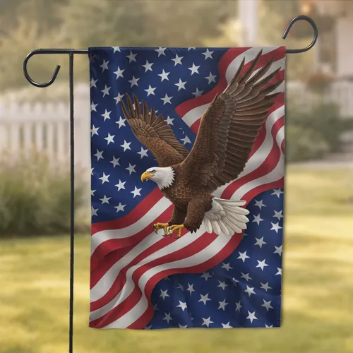 Bald Eagle American Flag - Independence Day Home Decor Gift for Wildlife Lovers Garden Flag