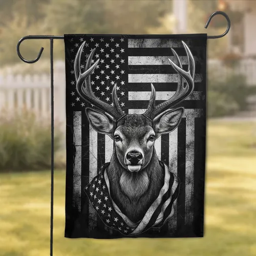 Majestic Deer Distressed American Flag Patriotic Wildlife Decor Garden Flag
