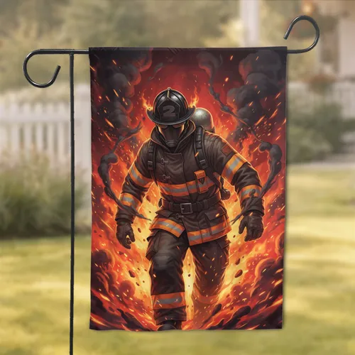 Firefighter in Full Protective Gear Inferno - First Responder Home Decor Gift Garden Flag