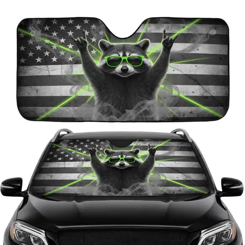 Realistic Raccoon Devil Horn Neon Sunglasses Distressed American Flag Commute Accessory Car Sunshade
