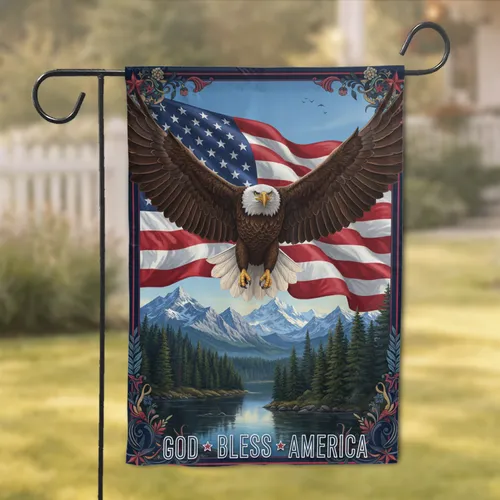 Bald Eagle American Flag God Bless America - Independence Day Gift for Veterans Garden Flag