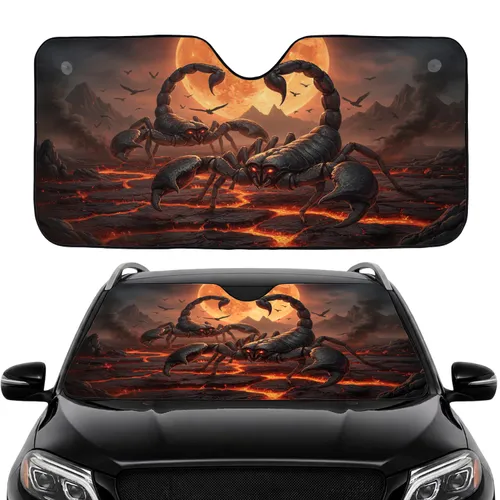 Massive Scorpions Fiery Volcanic Landscape Full Moon - Car Interior Upgrade Car Sunshade
