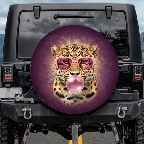 Leopard Head Pink Sunglasses Bubblegum - Wildlife Lover Gift Spare Tire Cover