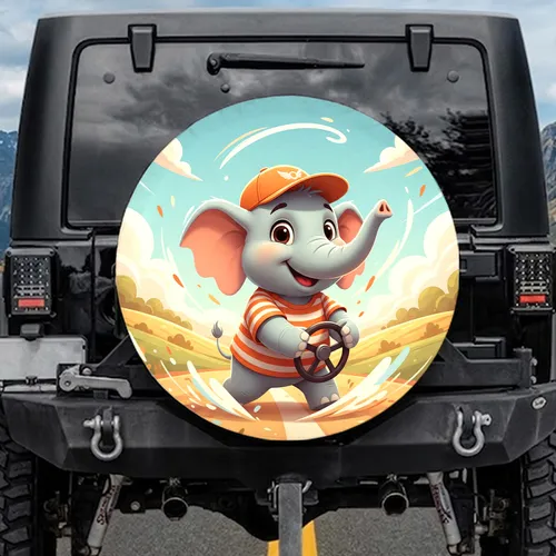 Smiling Elephant Driving Adventure - Road Trip Enthusiast Gift for Kids Spare Tire Cover