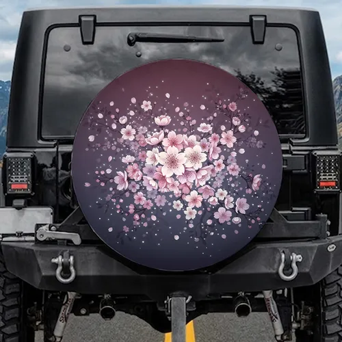 Sakura Petals Floral Branches Twilight Sky - Home Decor Gift Spare Tire Cover
