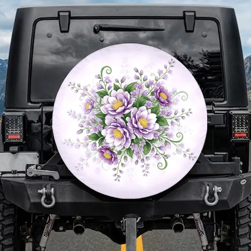 Purple Lavender Flowers Botanical Foliage - Garden Lover Home Decor Gift Spare Tire Cover