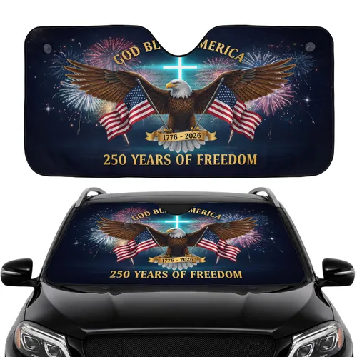 Bald Eagle American Flag Christian Cross 1776-2026 - USA 250th Anniversary Car Interior Car Sunshade