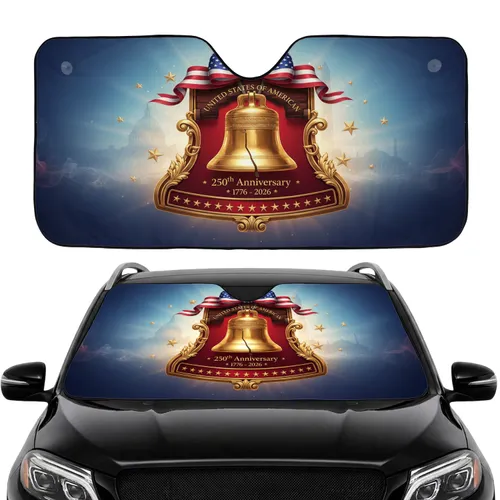 USA Liberty Bell American Flag 250th Anniversary Road Trip Gift Car Sunshade
