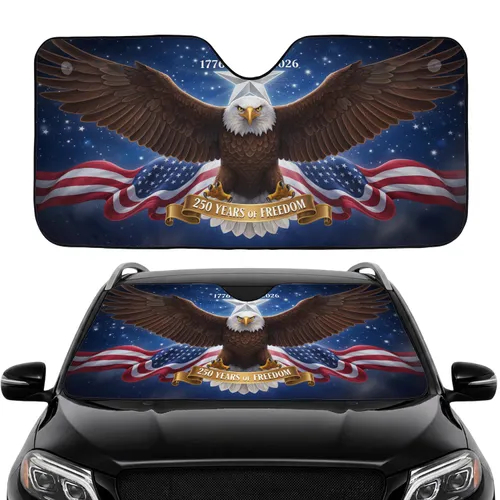 Bald Eagle American Flag 1776-2026 - USA 250th Anniversary Road Trip Gift for Veterans Car Sunshade